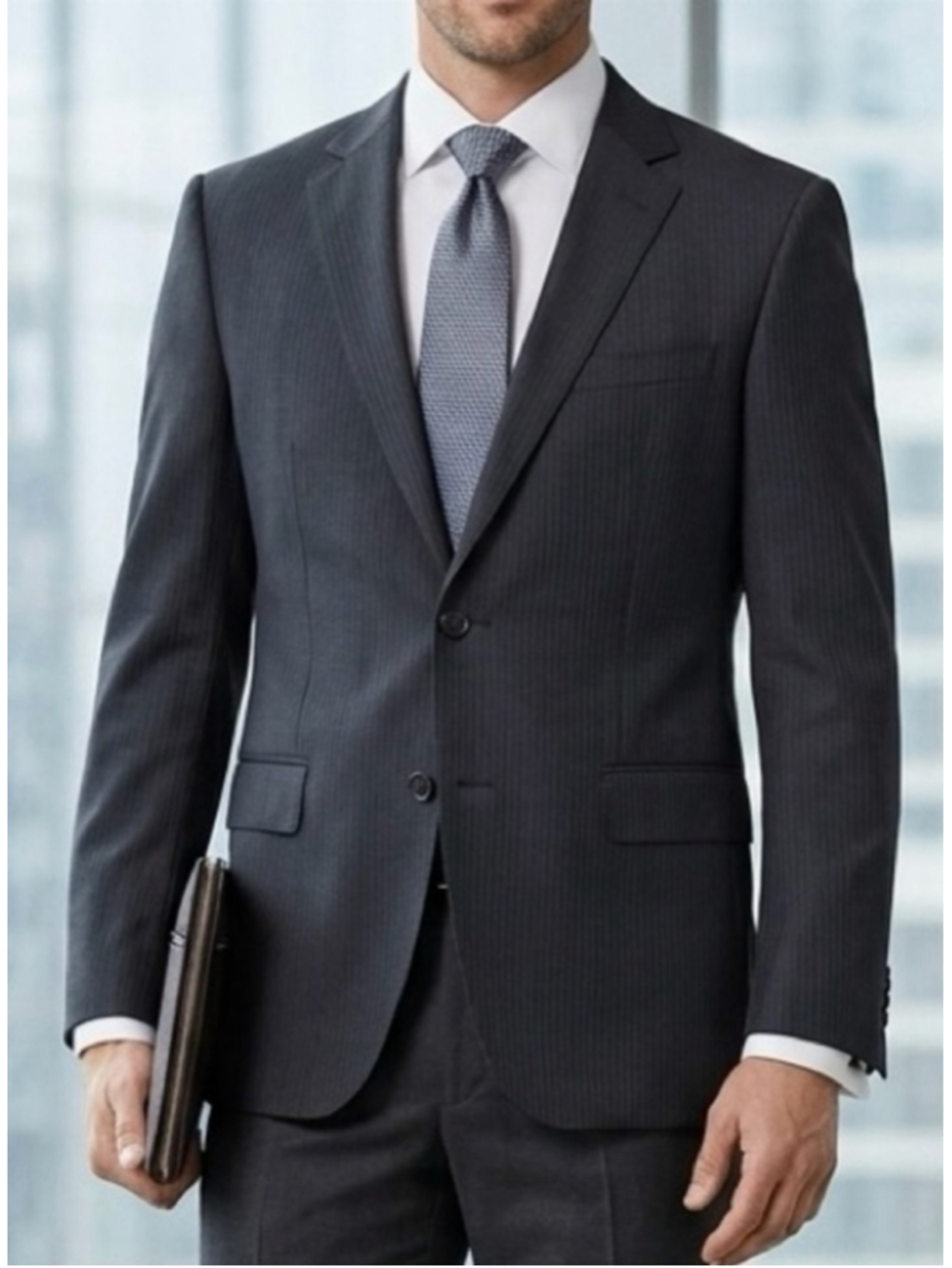 Hugo Boss Men’s Charcoal Pinstripe Two-Button Sport Jacket 46R work, Travel chic
